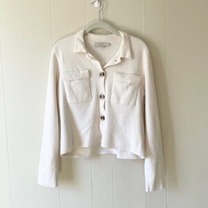 Loft Button Down Collard Sweater in Cream
